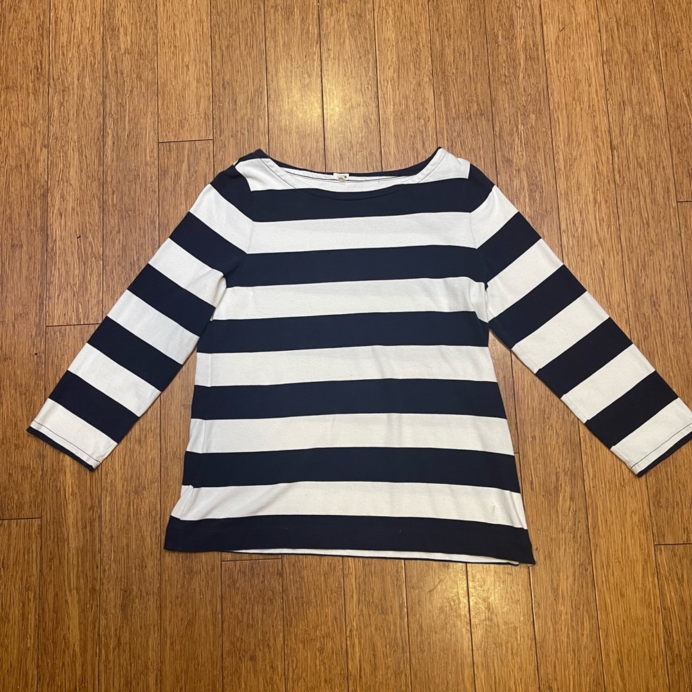 J Crew Navy Blue and White Stripe Top-SIZE LARGE Zippered side seam
